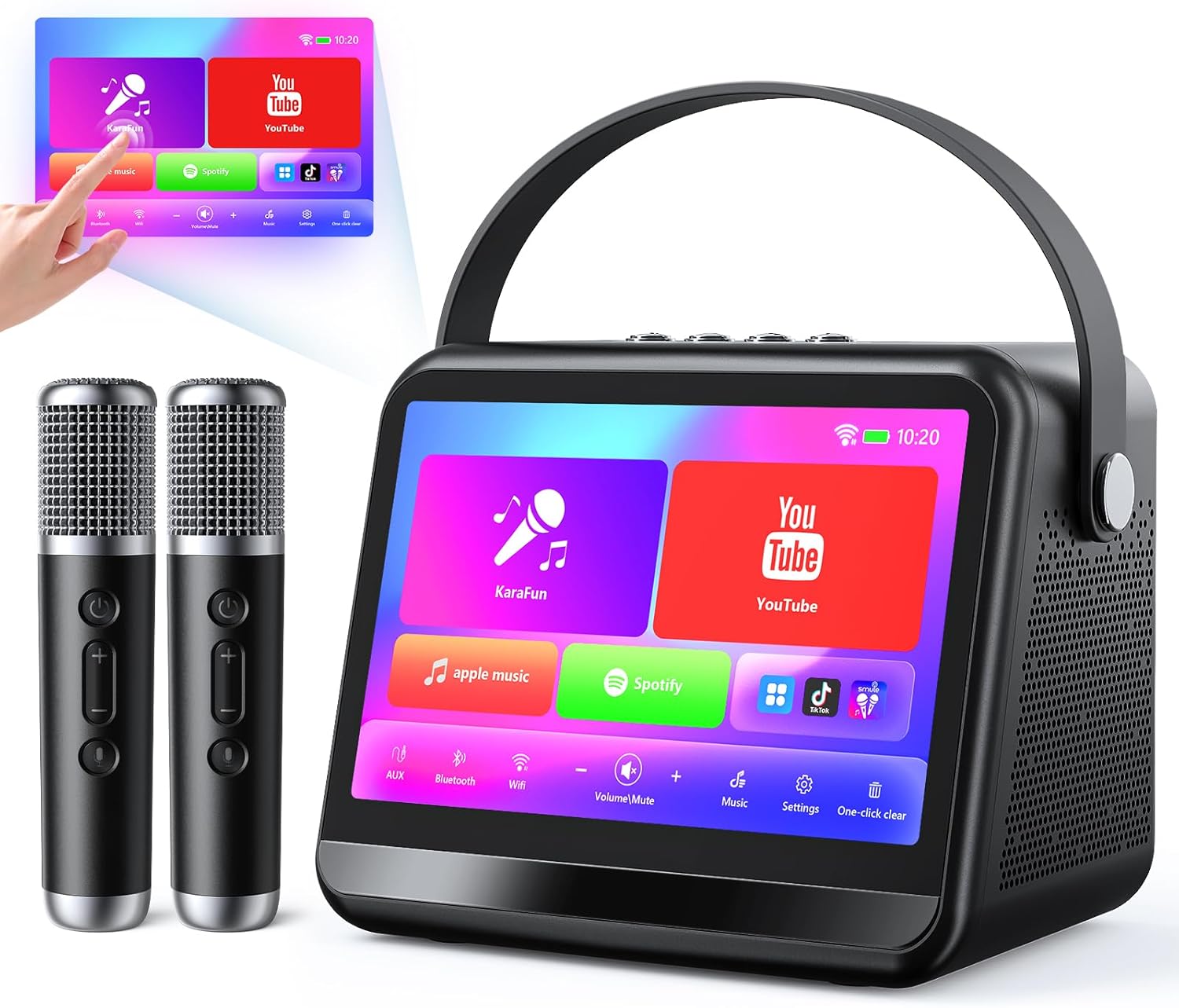 Karaoke Machine with Lyrics Display, Portable Bluetooth Speaker with 7 inch HD Touch Screen, WiFi Karaoke Player with 2 Wireless Mics for Home Party Family Gathering Birthday Gifts